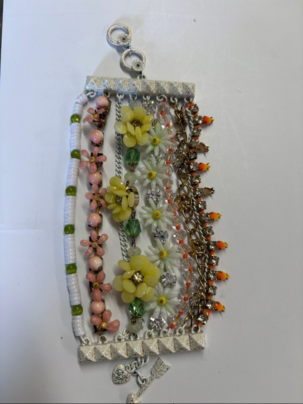 Betsey Johnson Yellow Floral Multi-Row Bracelet with Pink & White Accents